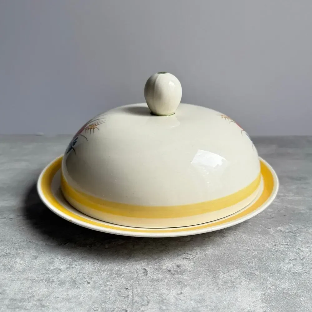 Vintage Arabia Suomi Finland Kesa Cheese Butter Dish Mid Century MCM Red Poppy